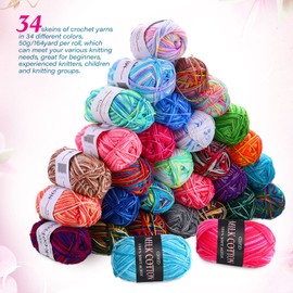 34 Rolls Milk Cotton Yarn for Crocheting Colorful Knitting Yarn Multi Colored Yarn Soft Rainbow Yarn Crochet Yarn for Crocheting and Knitting Craft Project