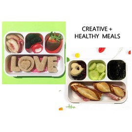 Bento Box for Kids Lunch-Boxes for Girls Boys | Food Safe Portion Snack Containers for Toddlers Pre-School | Cute Day-Care Meal Container BPA Free Lunches | Purple Green-Yellow 4 Compartments, 2 pack