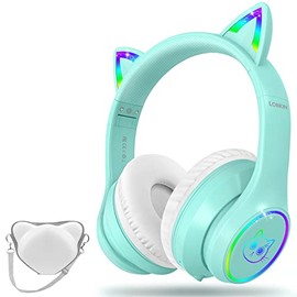 LOBKIN Bluetooth 5.4 Auriculares para niños con Funda - RGB LED Light Up Cat Ears Auriculares Plegables y Ajustables sobre la Oreja Soporte inalámbrico