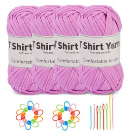 Doxiru 4 Pack 100g T-Shirt Yarn Set, Yarn for Knitting, Fabric, Knitting Yarn, Cotton Yarn, Soft Large Yarn, Crochet Yarn Set for Knitting, Crochet Yarn, Weaving Accessories (Purple)