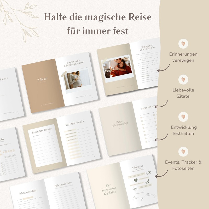 MeinBaby123® Linen Pregnancy Diary with Gold Engraving, Pregnancy Diary, Pregnancy