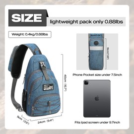 Sling Bag for Men Women,Crossbody Bag Hiking Daypack,Oxford Waterproof Chest Bag for Outdoor Hiking Cycling,Blue