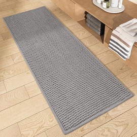 Color&Geometry Grey Bathroom Runner Rug- Non Slip, Absorbent, Quick Dry, Thin, Washable- 20"x47" Long Bath Mat Runner Gray Chenille Bathroom Carpet for Bathroom Floor, Shower, Bathtub, Vanity