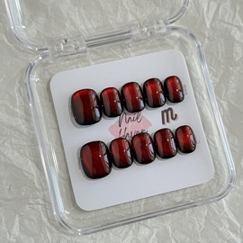 NailHaven| cat eye collection |all kinds of cat eye nails| short press-on nails   |cute nails| nails | acrylic press-on| fake nails |Handmade | high quality Press on nails 10 pcs|reusable nails|nail art|nail charm|handmade press ons|uña sacri lic as:_C30-blood red_S