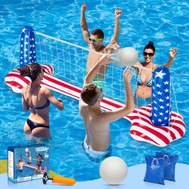 KIDDITOY 120" Pool Volleyball Net, Pool Volleyball Set for Inground American Flag Design Includes Upgraded Water Volleyball, Ball Pump, Pool Games Toys for Adults | 2025 Pool Party Gift Accessories