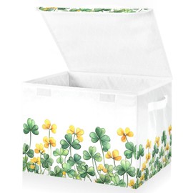 senya St. Patrick's Day Baskets Collapsible Storage Bins with Lids, Border Of Green Clover Yellow Flowers Storage Boxes Clothes Baskets for Organizing