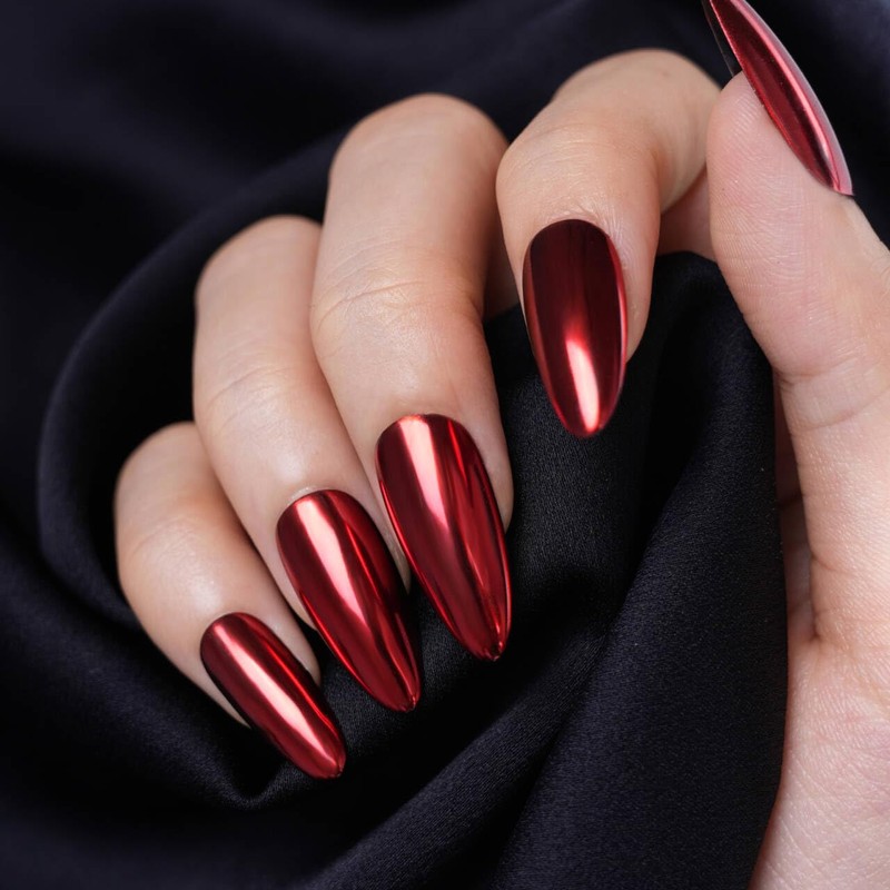 Pretty Diva Christmas Red Chrome Nail Powder, Red Nails Chrome