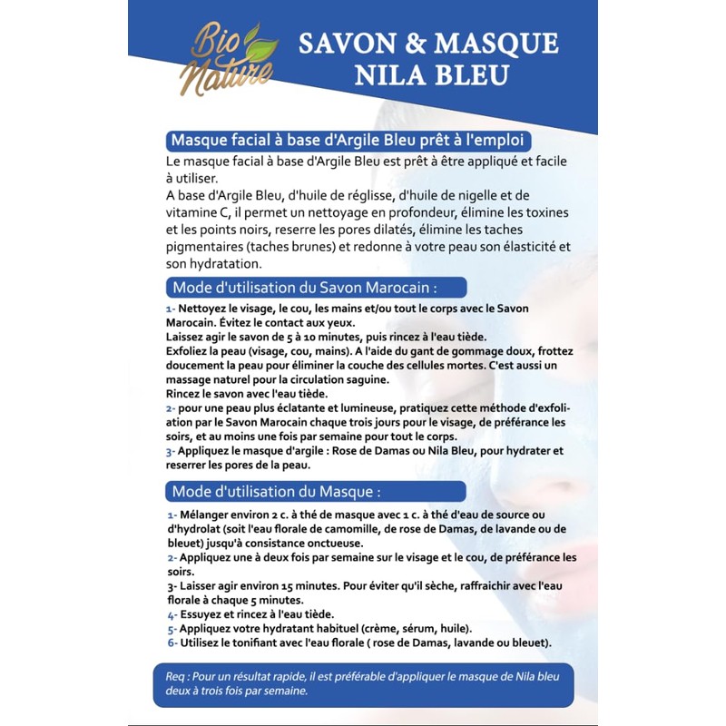 Savon Marocain Nila Bleue - Gommage exfoliant et éclaircissant corporel