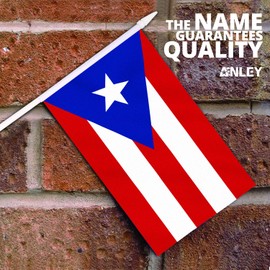 Anley Puerto Rico Mini Flag 12 Pack - Hand Held Small Miniature Puerto Rican Flags on Stick - Fade Resistant & Vivid Colors - 5x8 Inch with Solid Pole & Spear Top