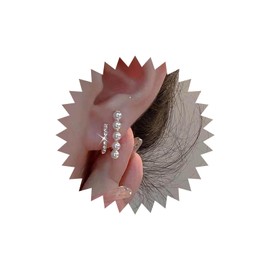 Yheakne Boho Pearl Crystal Earrings Gold Rhinestone Needle Claw Earrings Crystal Claw Stud Earrings Open Cz Pearl Line Earrings Jewelry for Women and Girls