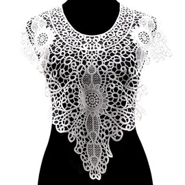 Lace Applique, Embroidered Neckline, Flowers Collar, Lace Collar, Insert Collar, Decorating Lace Applique Patch, Flower Appliqué for Wedding Dress, Applique, Collar Decoration, White