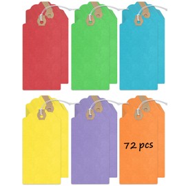 Uniclife 72 Pcs Blank Shipping Tags with Elastic String Attached Cardstock Paper Hang Tags with Reinforced Eyelet Large Marking Tags Price Tags Inventory Label Tags, Rainbow Colors (12 x 6 cm)