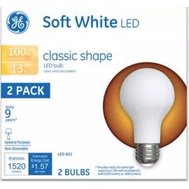 GE 2 Pack GE Soft White LED Classic Shape Bulb 13 Watt 100 Watt Replacement A21