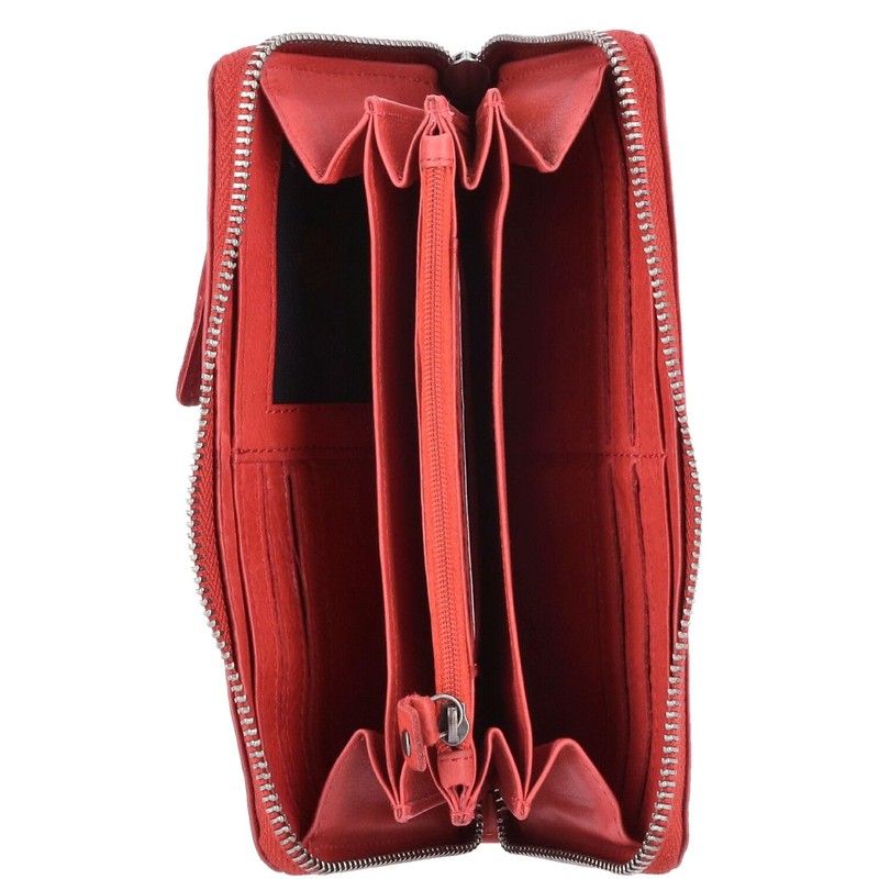 The Skandinavian Brand Lady Zip Wallet Washed Leather Red, red,