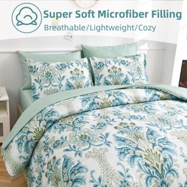 Drucon Green Boho Comforter Set King, 7 Pieces Bed in a Bag - Soft Microfiber Paisley Bedding Set King Size Comforter with Sheet & Pillowcase