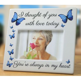 Custom Memorial Picture Frame - I Thought of You with Love Today - Beautiful Tribute to The Loss of a Loved One - Ceramic Keepsake Plaque - Bereavement Gift - Sympathy - in Loving Memory
