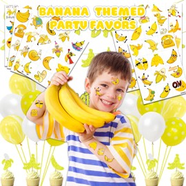 96PCS Banana Pre-Cut Temporary Tattoos for Kids | Super Cute Themed Birthday Party Favors, Supplies, Decorations, Cute Funny Fruit Fake Tattoo Stickers, School Rewards Prizes & Gifts for Boys & Girls