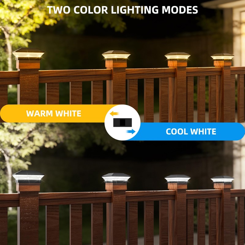 T-SUN Solar Post Cap Lights Outdoor 12 Pack, 2 Modes