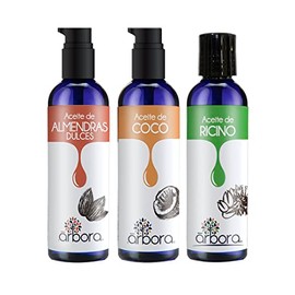 Árbora KIT de 3 ACEITES | Almendras + Ricino + Coco | HIdrata Piel, Cabello y Uñas | RESTAURA, NUTRE Y FORTALECE | Tratamiento NATURAL | Fácil aplicación | 100% PUROS | 90ML