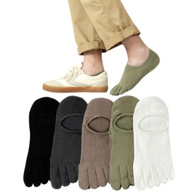 Yazon Men's 5 Toe Socks, Summer Ankle Socks, Cotton Mesh, Five Toe Socks, For Summer, Foot Cover, No Slip Off, Thin Breathable, Men's Sports, Shallow Cover Socks, 5 Pair Set, 9.4 - 10.6 inches (24 -