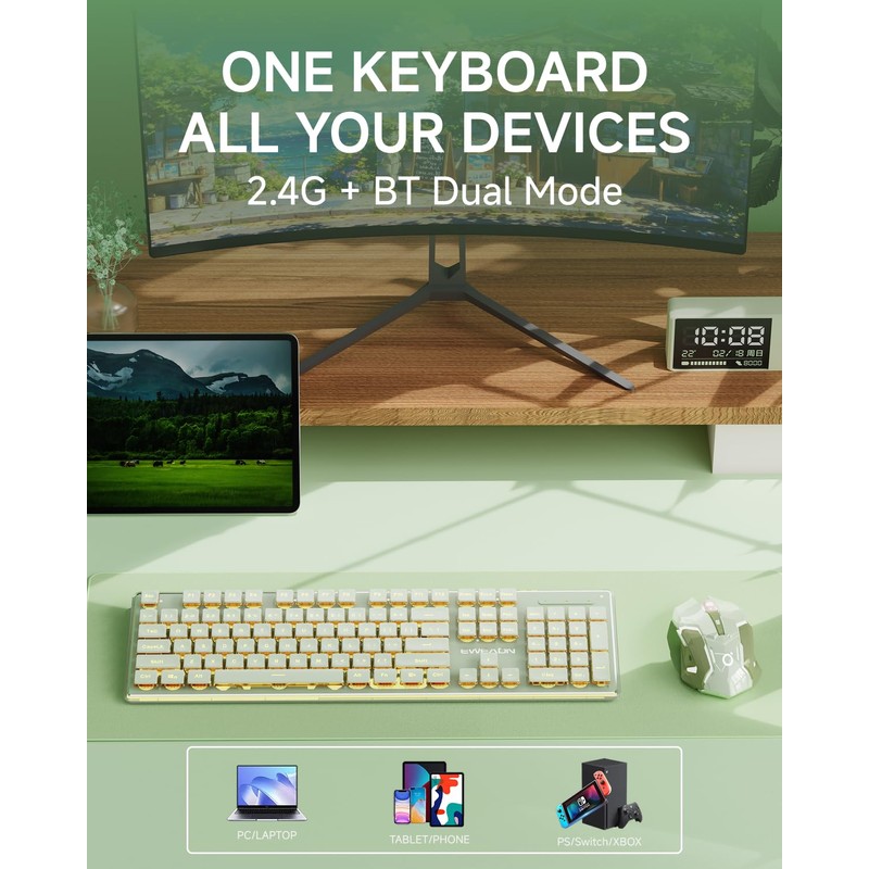 V3 Wireless Keyboard and Mouse with Single Backlit, Metal Panel,