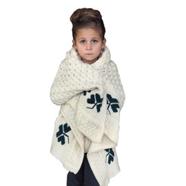 Aran Crafts Kid's Cable Knit Shamrock Merino Wool Throw 30"x35" (SHAM-Baby-NAT)