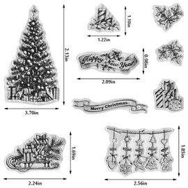 ABTOLS Christmas Tree Clear Stamps for Card Making, Happy New Year Christmas Words Clear Rubber Stamps Pine Cones Gingerbread Silicone Reusable Stamp for DIY Scrapbooking Paper Craft Album Decor