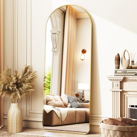 65"x 22" Arched Full-Length Mirror with Rectangular Corners, Large Wall-Mounted or Leaning Floor Gold Mirror for Bedroom, Living Room, Entryway, and Dressing Room Décor, Modern Full Body Mirror