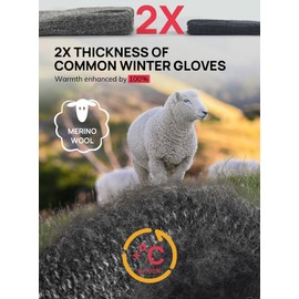 TRENDOUX Winter Gloves for Men Women Thick Merino Wool Touchscreen Fingers Stretch Warm for Hiking Grey L