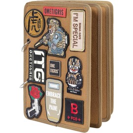 OneTigris Patch Velcro Storage Album Double Sided 4 Pages Embroidered Applique Patch Velcro Tactical Military Patch Velcro Board Brown