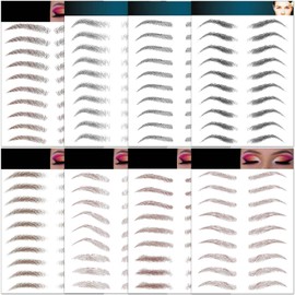 Eyebrow Tattoo 8 Sheets, 75 Pairs Waterproof 10D Hair-Like Temporary Eyebrows Peel Off Brows Grooming Transfers Stickers Makeup for Women, Brown/Black