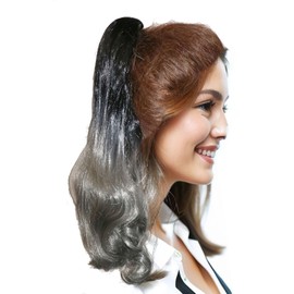 LEEWIN Drawstring Ponytail Curly Hair Ponytail Ombre Color Synthetic Hair Ponytail Extension for Women (22inch, T 1B/Dark Gray)