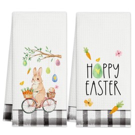 Happy Easter Kitchen Towels Set of 2 Spring Plaid Hand Towels Dish Towel for Home Kitchen Bathroom FarmHouse Tea Towels Flour Sack Towels 16x24 Inches Cute Easter Decor Gifts for Women Easter - FS807