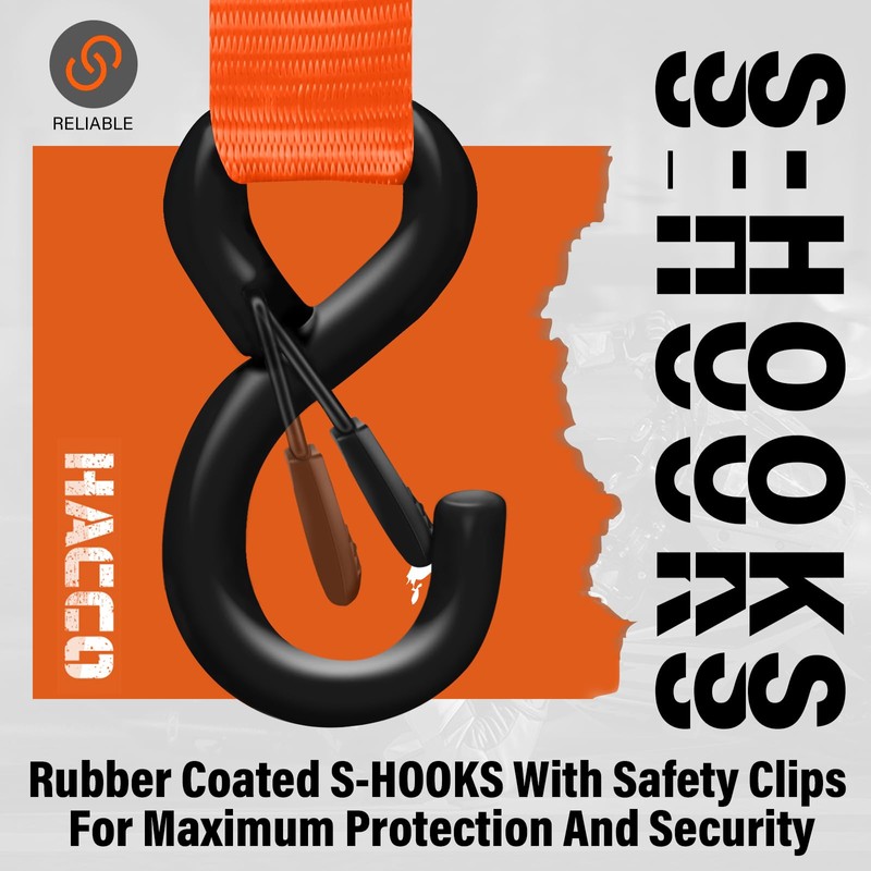 Haccoplanet Ratchet Tie Down Straps, 2340lb Break Strength, 4pc 1inch