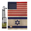 Israeli American Flag Bandera de Israel Burlap Flag Pole Set