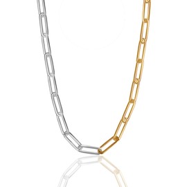 LeCalla Solid 925 Sterling Silver Dual Tone Chain Necklace Hypoallergenic Handmade Italian Paperclip Links Chain Necklace for Women 18 Inches