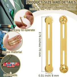 Landical 3 Pcs Military Ribbon Holding Bar Ribbon Mounting Bar Military Brass Mount Holder for Uniforms Organizer