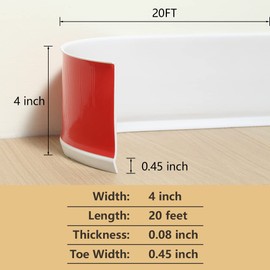Lifronkit Flexible Baseboard Molding Trim, Self-Adhesive Design Vinyl Wall Base, Peel and Stick Rubber Wall Base Moulding Trim, 4inch(W) x 20feet(L), White