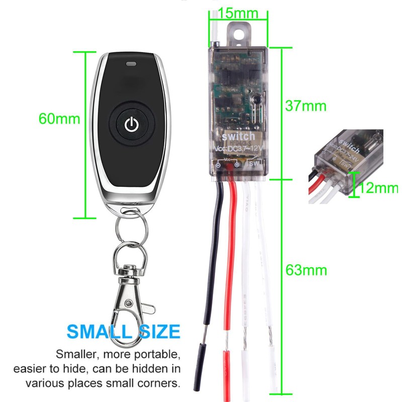 Meskliu 12v Mini Wireless Switch,Dry Contact RF Switch,DC 3.7V/5V/12V 2A