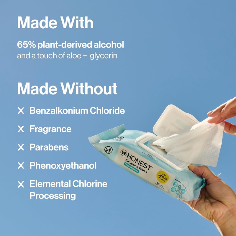 The Honest Company Fragrance-Free Sanitizing Alcohol Wipes, Antibacterial with Aloe,