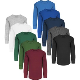 Boys Long Sleeve Performace Tops| Base Layer All Season Cotton Stretch Color Shirts| Multi Packs -Colors
