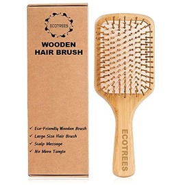 Hair Brush-Natural Wooden Bamboo Bristles Paddle Hairbrush Large. Eco-Friendly Massage Scalp & Detangling All Hair Types. No More Tangle.