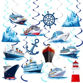 Nautical Party Hanging Swirls 20Pcs Cruise Ship Birthday Hanging Decorations Ocean Ship Theme Ceiling Streamers Nautical Sailing Party Decorations for Anchor Lighthouse Birthday Baby Shower Supplies