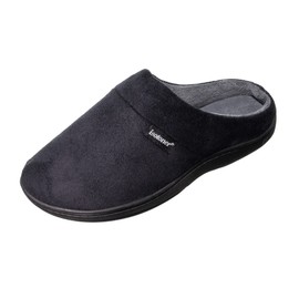 isotoner Men's Classic Microterry Slippers, Fuax Microsuede Black, 13-14