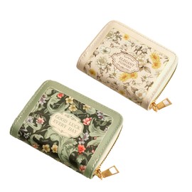 HEmlSkron Compact Vintage Daisy Wallet for Women - 18 Card Slots, Waterproof Zip Purse with Anti-Drop Design (Yellow & Green)