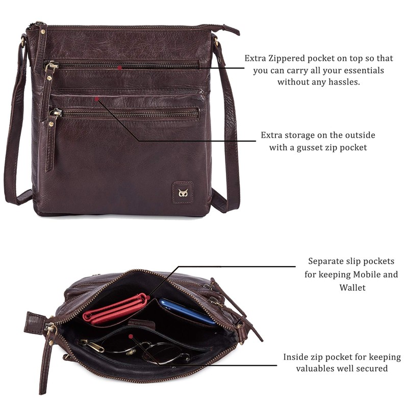 Wise Owl Accessories Real Leather Small Crossbody Handbags & Purses
