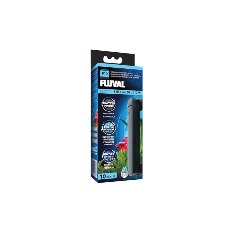 Fluval P10 Submersible Aquarium Heater – 10W, Preset 76-78°F for