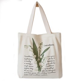 Jiamusi Floral Canvas Tote Bag Botanical Shopping Bag Aesthetic Flower Tote Bag Canvas Grocery Bag for Women Girl Trendy School Tote