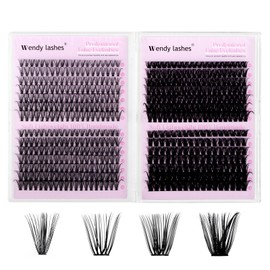 WENDY Cluster Eyelash Extensions Wispy Individual Eyelashes 10-18MM D Curl Volume Lash Clusters DIY Natural Fluffy Individual Lashes(30D+40D+60D+80D Mixed)