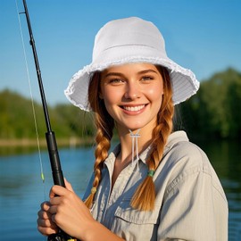 Bucket Hats for Woman White Summer Beach Sun Hats Women Wide Brim Floppy Hats Unisex Frayed Foldable Cotton Bucket Hat for Travel Beach Gardening(White)